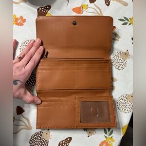 Faux leather brown clutch
